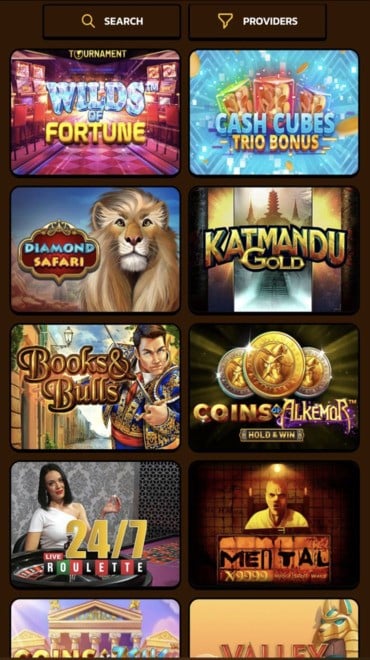 Scarawins' game library is filled with slots, virtual table games, and live casino games.