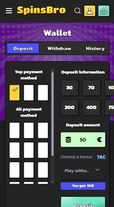 SpinsBro Payment Options