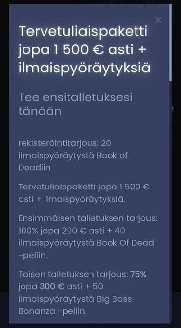 Slotsite tervetuliaispaketti