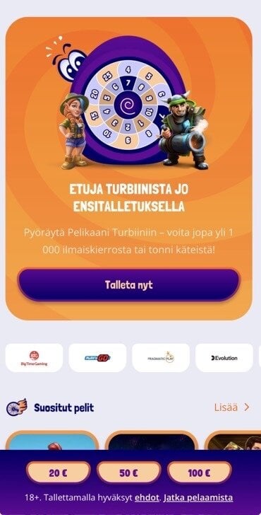 Kuvassa Pelikaani Kasinon turbiini onnenpyörä, josta voittaa palkinnon joka pyöräytyksellä.