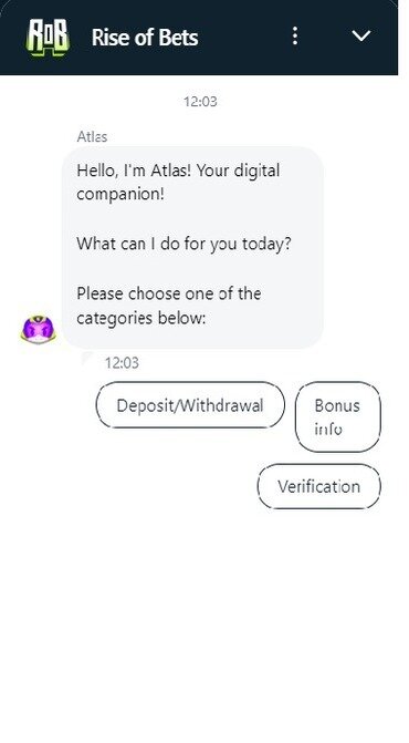 Rise of Bets AI customer service, Atlas, and its mobile phone-style chat screen.