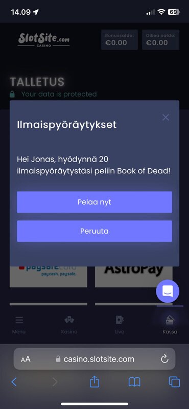 ilmaispyöräytykset popup viesti