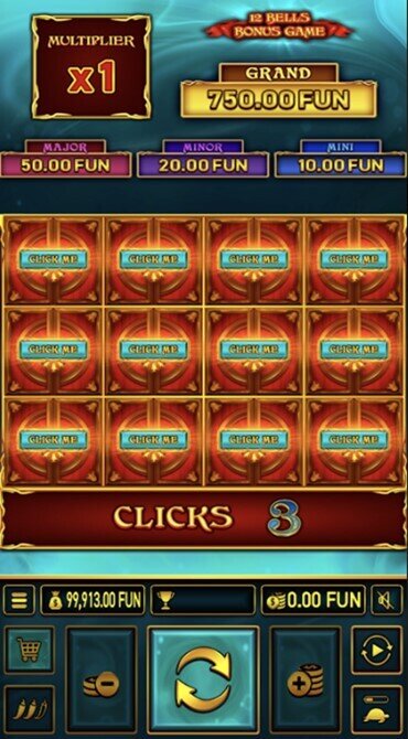 A screen grab playing the 12 Bells Bonus Game.