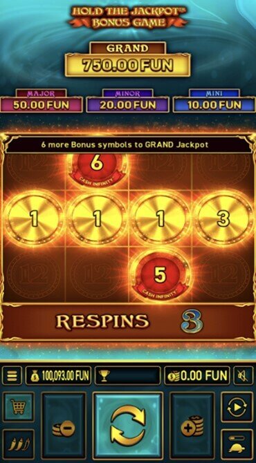 A screen grab playing the Hold the Jackpot Bonus.