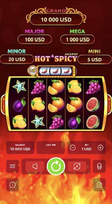 A screen grab of the Hot & Spicy Jackpot slot game.