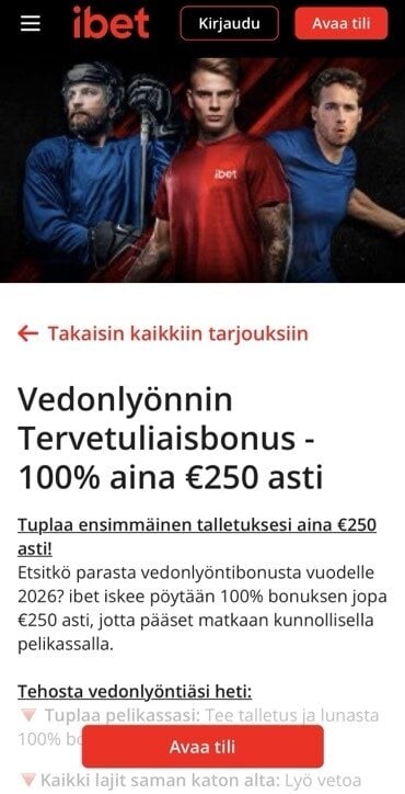 Ibet Casinon tervetulobonus vedonlyöjille