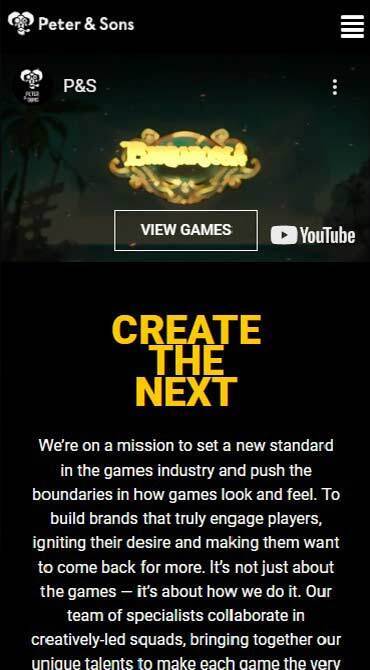 A screenshot of the official Peter & Sons homepage