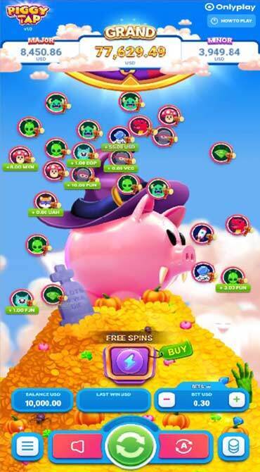 A screen grab of the Piggy Tap slot game, showcasing the TapGame mechanic.