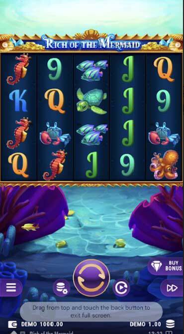 A screengrab of the Rich of the Mermaid slot game.