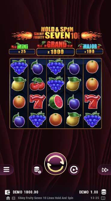 A screengrab of the Shiny Fruit Hold and Spin slot game.