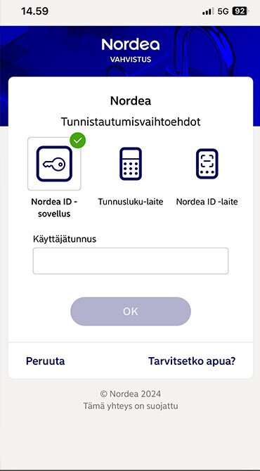 valitse tunnistautumisvaihtoehto