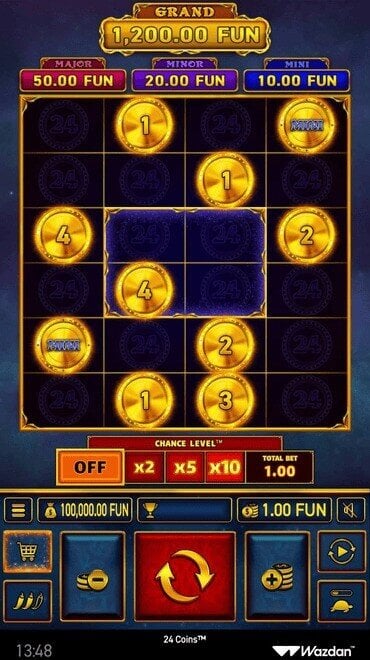 A screenshot of the 24 Coins slot game.