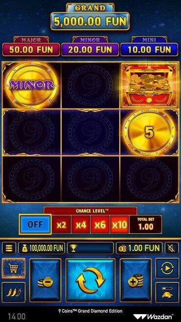 A screenshot of the 9 Coins slot game.