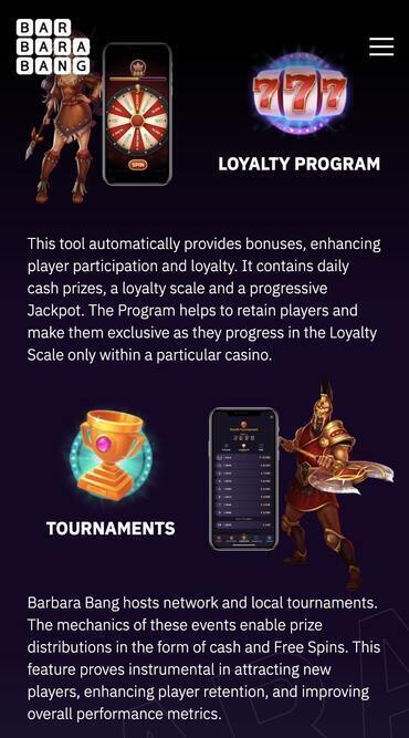 Barbara Bang Homepage and Description of Loyalty Program / Tournaments