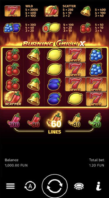 A screengrab of the Burning Chilli X slot game.