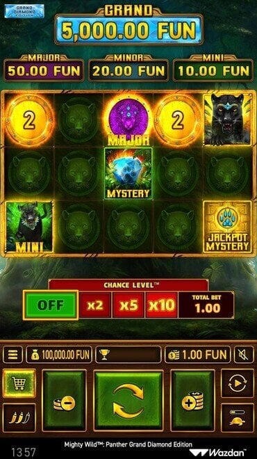 A screenshot of the Mighty Wild Panther Grand Diamond slot game.
