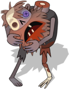 A headless Zombie character holding its own head. Zombie Road slot.