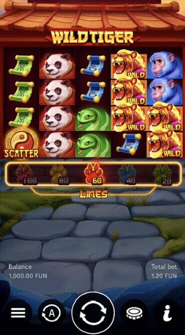 A screengrab of the Wild Tiger slot game.