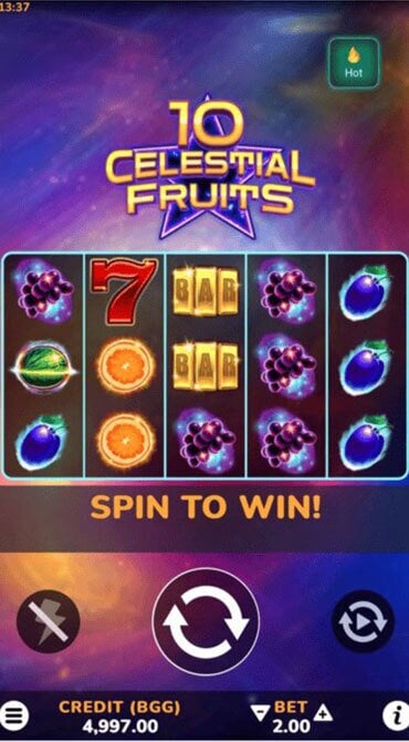 Image of a fruit-themed slot, 10 Celestial Fruits.