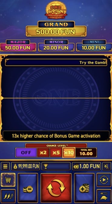 A screen grab of the payline of the One Coin slot.