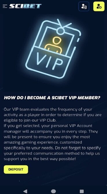 A screen grab explaining Scibet's VIP program.