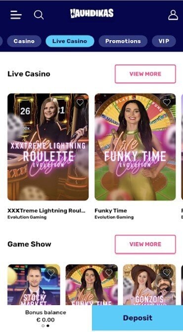 A screengrab of the Vauhdikas Casino live casino