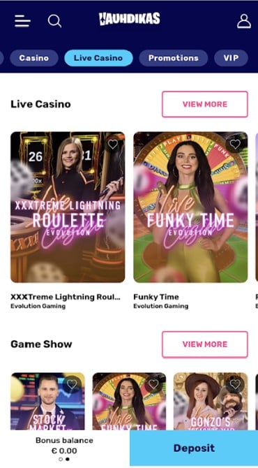 A screengrab of the Vauhdikas Casino live casino