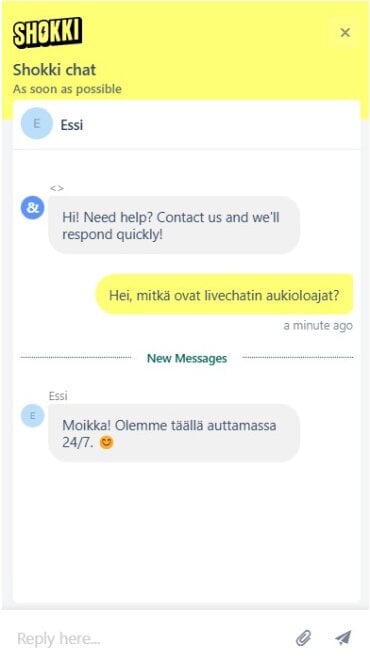 Shokin asiakaspalvelun yhteydenotto livechatin kautta