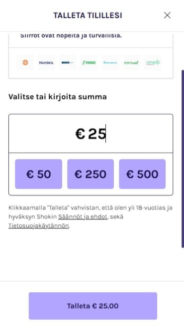 Shokin talletusnäkymä on tällainen