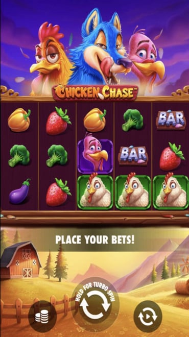 Chicken Chase’s grid displays fruits, vegetables and farm animals.