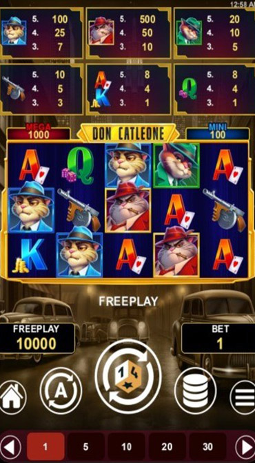 A gangster-themed slot against a 1920s setting, with slick cats and tommy guns on its reels.