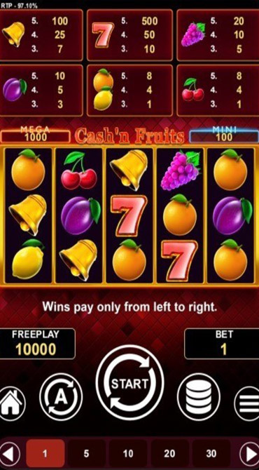 A still from this classic slot with juicy fruits, golden bells, and lucky sevens on its reels, all set against a red checkered background.