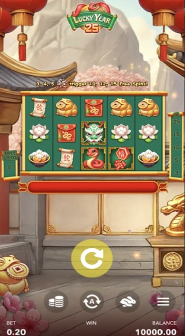 Explore the reels of the Lucky Year 25 slot from Mascot Gaming in this screenshot