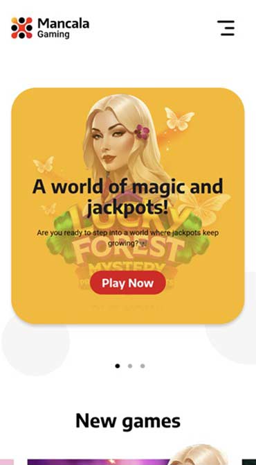This is a screenshot of the Mancala Gaming homepage on mobile