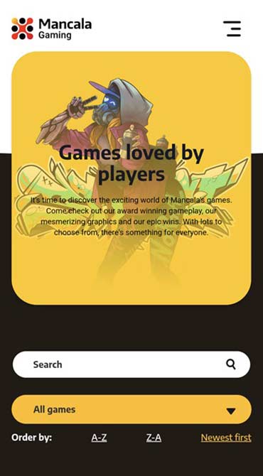 This screenshot showcases the current game library available from Mancala Gaming