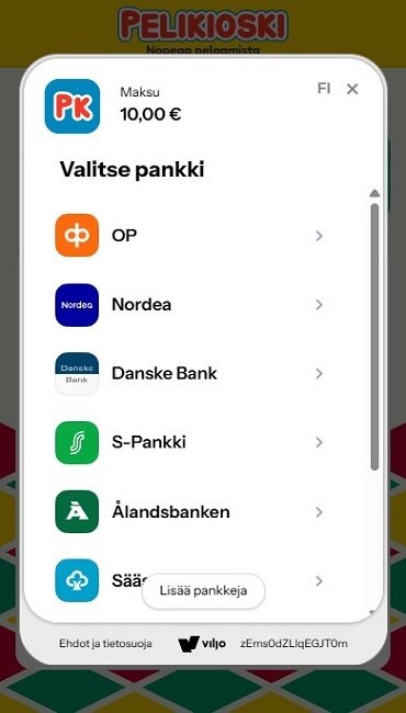 Ruutu, joka avautuu pelaajan painettua Talleta ja pelaa –nappia