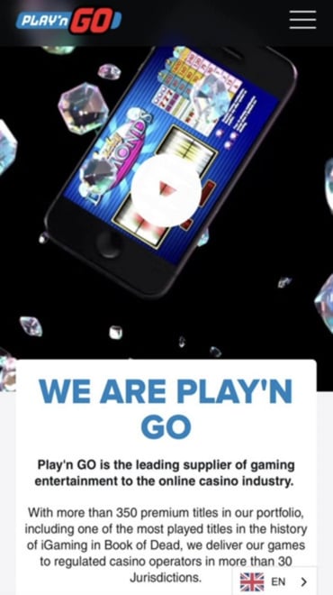 Play’n GO’s homepage with key info about the provider.