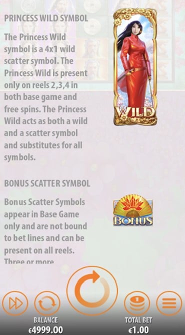 A screen grab of the wild and scatter symbols of the Sakura Fortune slot