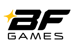 BF Games logo black and yellow transparent background