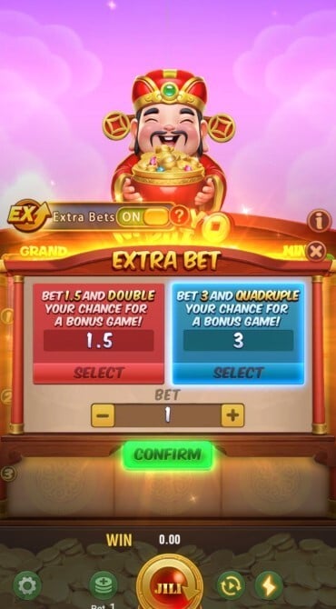 Money Pot's Extra Bet options to enhance your chances of triggering the bonus, and how much they cost.