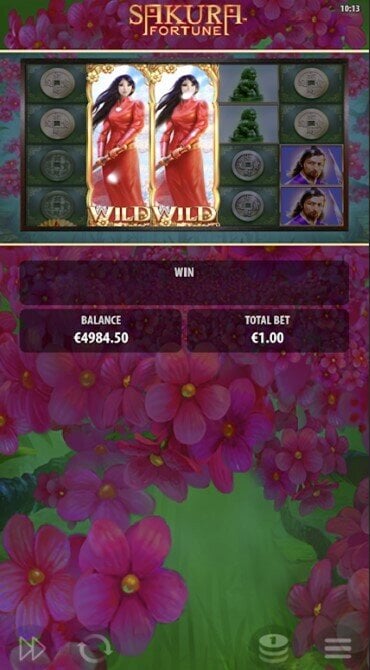 A screen grab of a base game win in the Sakura Fortune slot