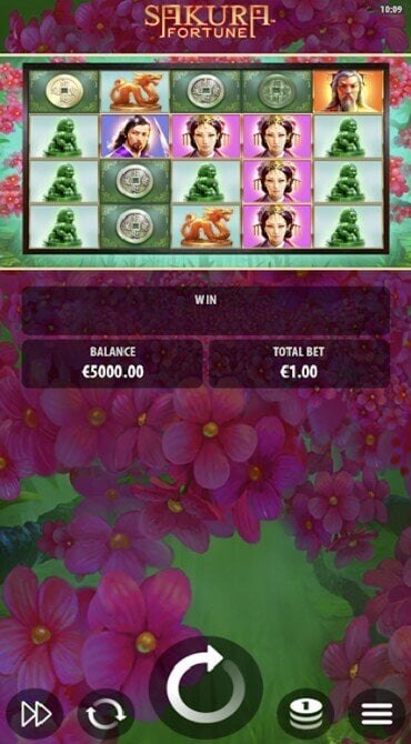 A screen grab of the Sakura Fortune reel grid