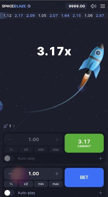 Screenshot of a cashed-out win multiplier in Space Blaze