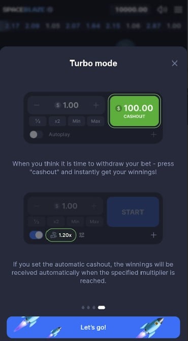 Screenshot about how the Turbo Mode works in Space Blaze