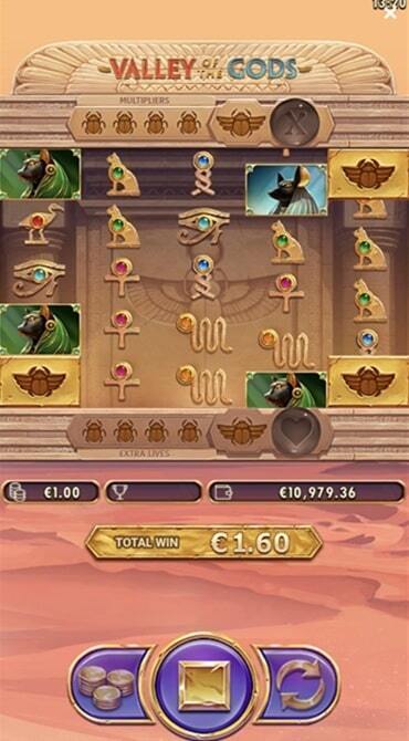This is another instance of how the Blockers can be removed after successive winning spins and respins in the Valley of the Gods slot.