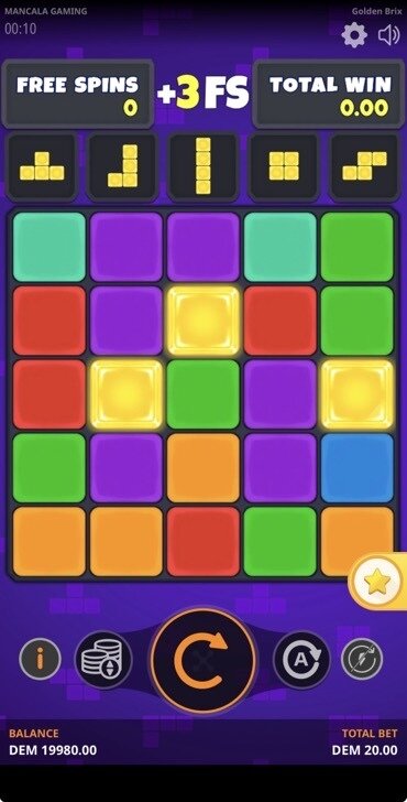 Mancala Gaming Golden Brix game looks like Tetris