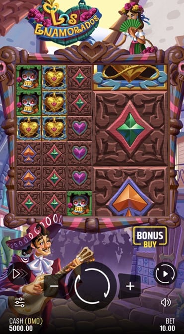Browse the Los Enamorados slot from Pixmove, which oozes Latin and Aztec flair on and around the reel grid.