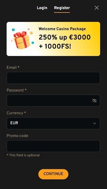 The screen visitors see when they register to join Lucky Trunk, requiring email and password info.
