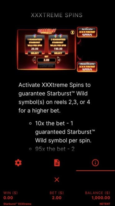 Starburst XXXtreme’s features and XXXtreme Spins bonus round