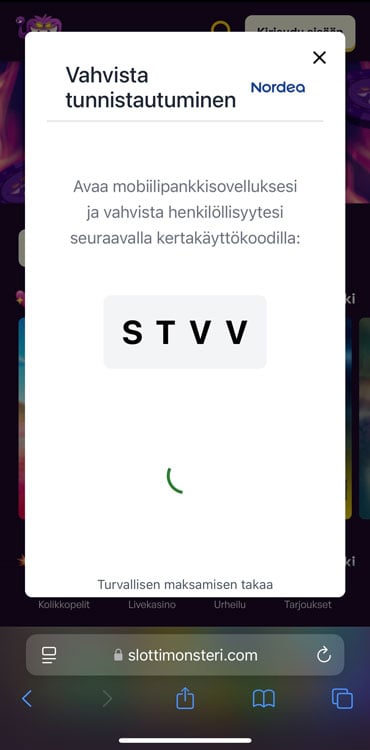 Tunnistautumisikkuna, jossa suoritetaan vahva tunnistautuminen verkkopankkitunnuksilla.